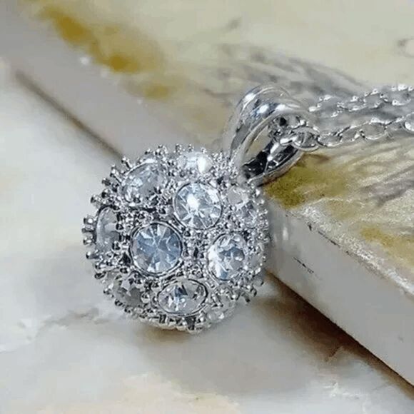 2/$40 Round Platinum Necklace - Ladies Crystal Ball Necklace - Picture 2 of 7
